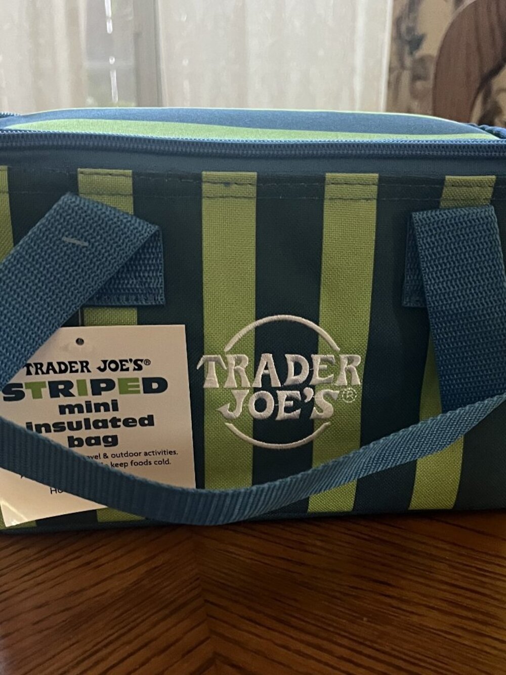 NEW! Trader Joes Striped Mini Insulated Bag! Blue/Green! Limited Edition!
